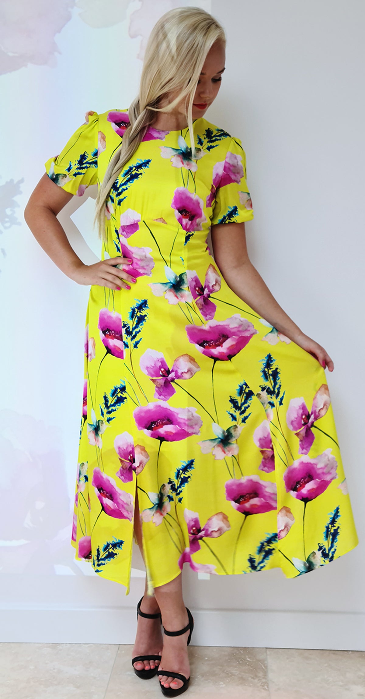 Slow Dance Dress DRC332 Yellow Poppy Print