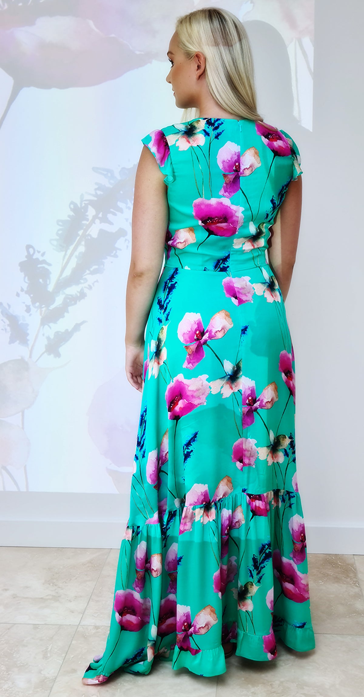 Serena Dress DRC363 Green Poppy Print