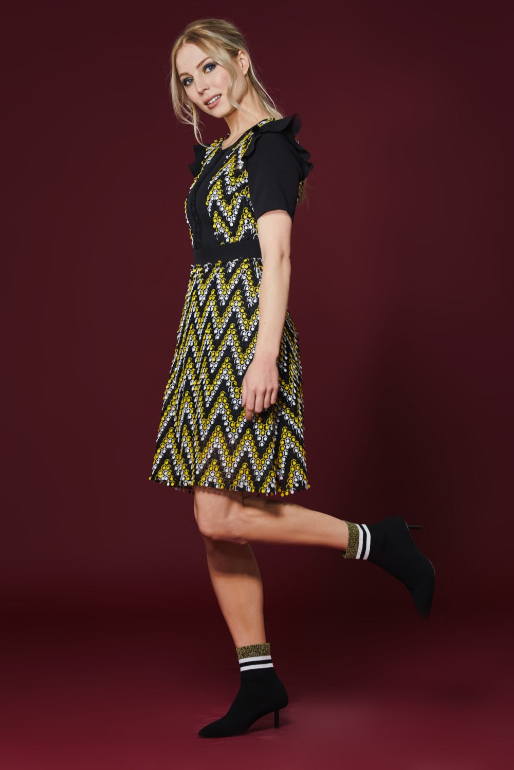 Melissa Dress DRL220 Black/Lace Contrast Sample, Size 8 UK