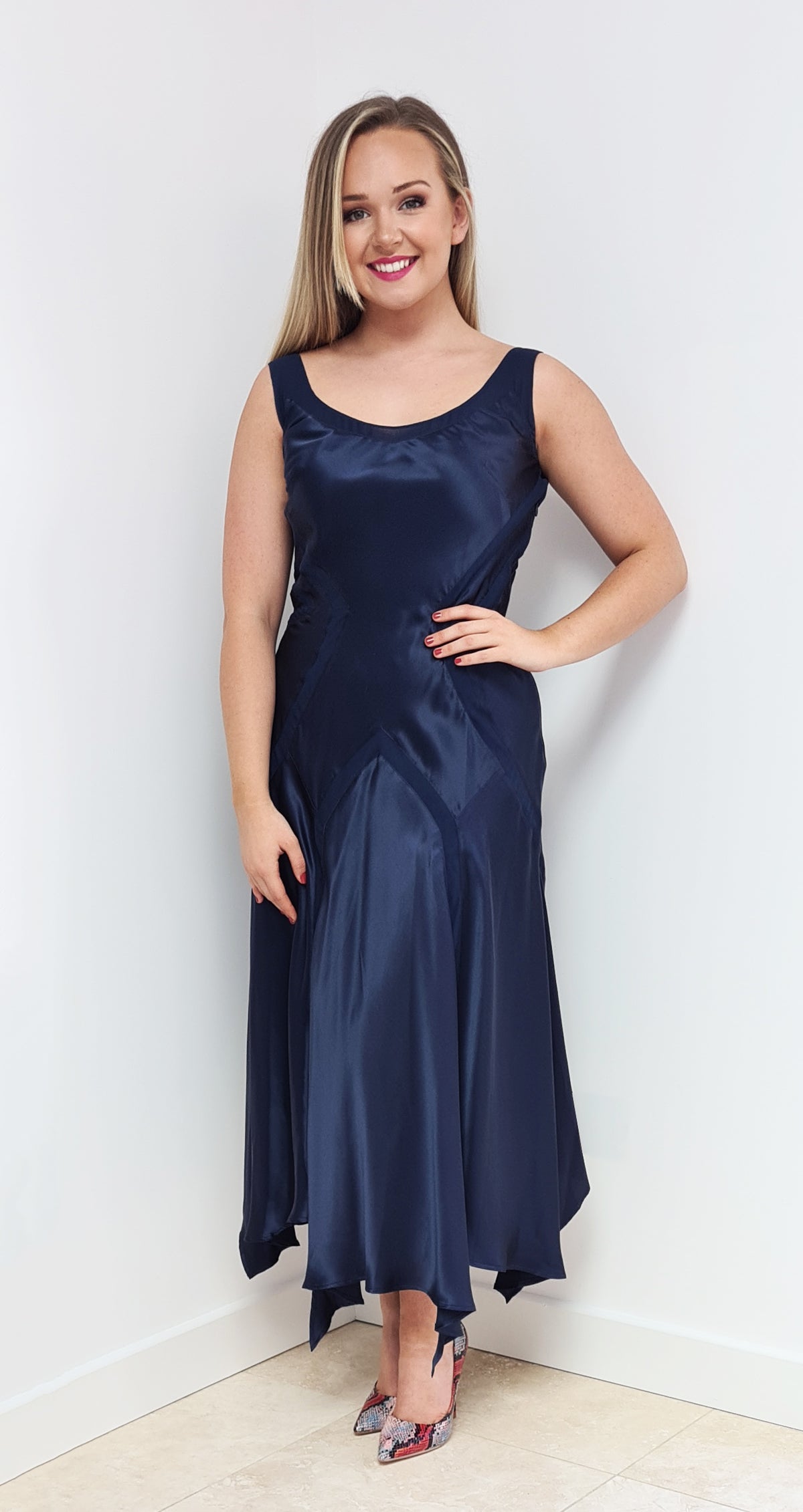 Amelia Dress in Navy Silk
