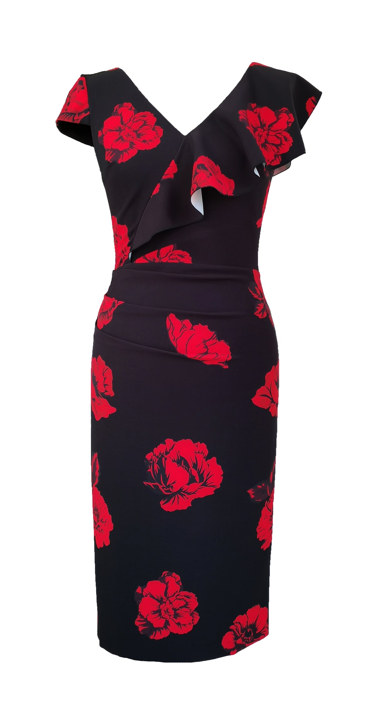 Arina Dress DRC354 Black and Red Rose Print