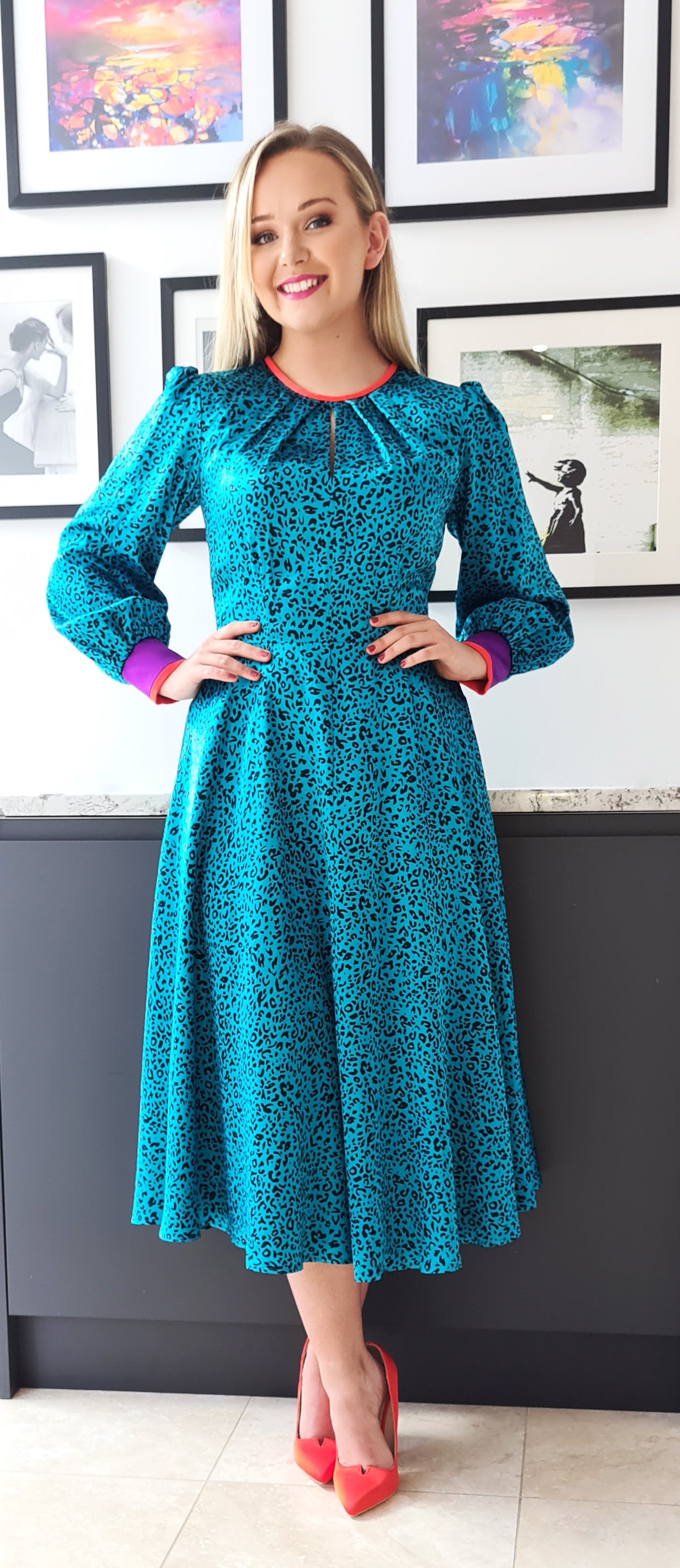 Diary of Jane Dress DRC330 Turquoise Leopard Print