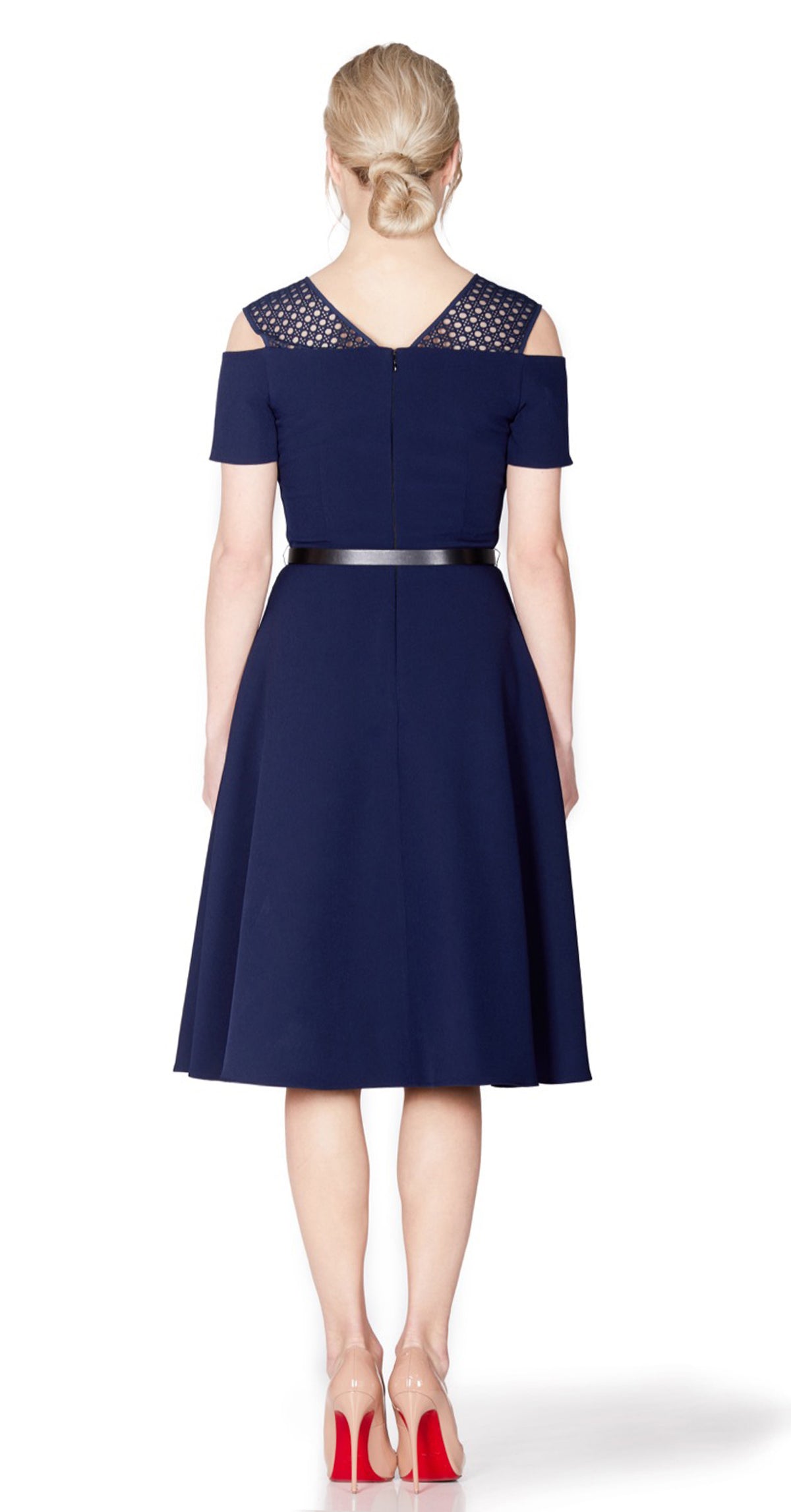 Iviron Dress DRC223 Navy/Lace Contrast With Belt