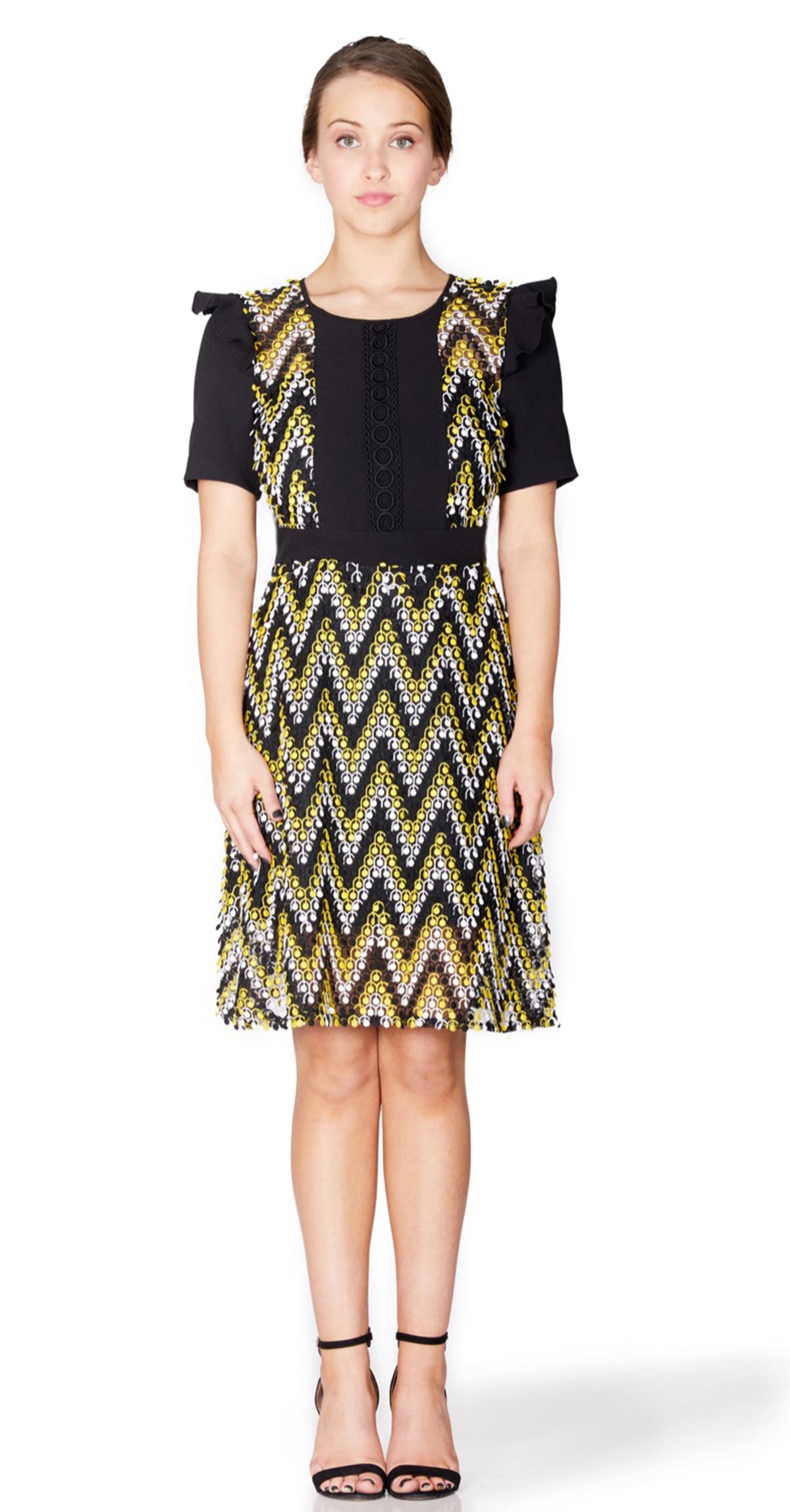 Melissa Dress DRL220 Black/Lace Contrast Sample, Size 8 UK