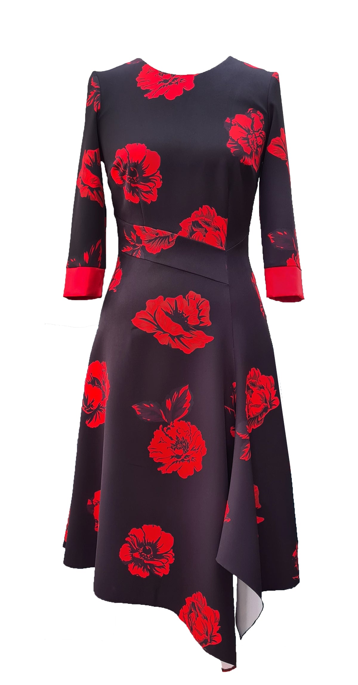 Erna Dress DRC269 Black And Red Rose Print