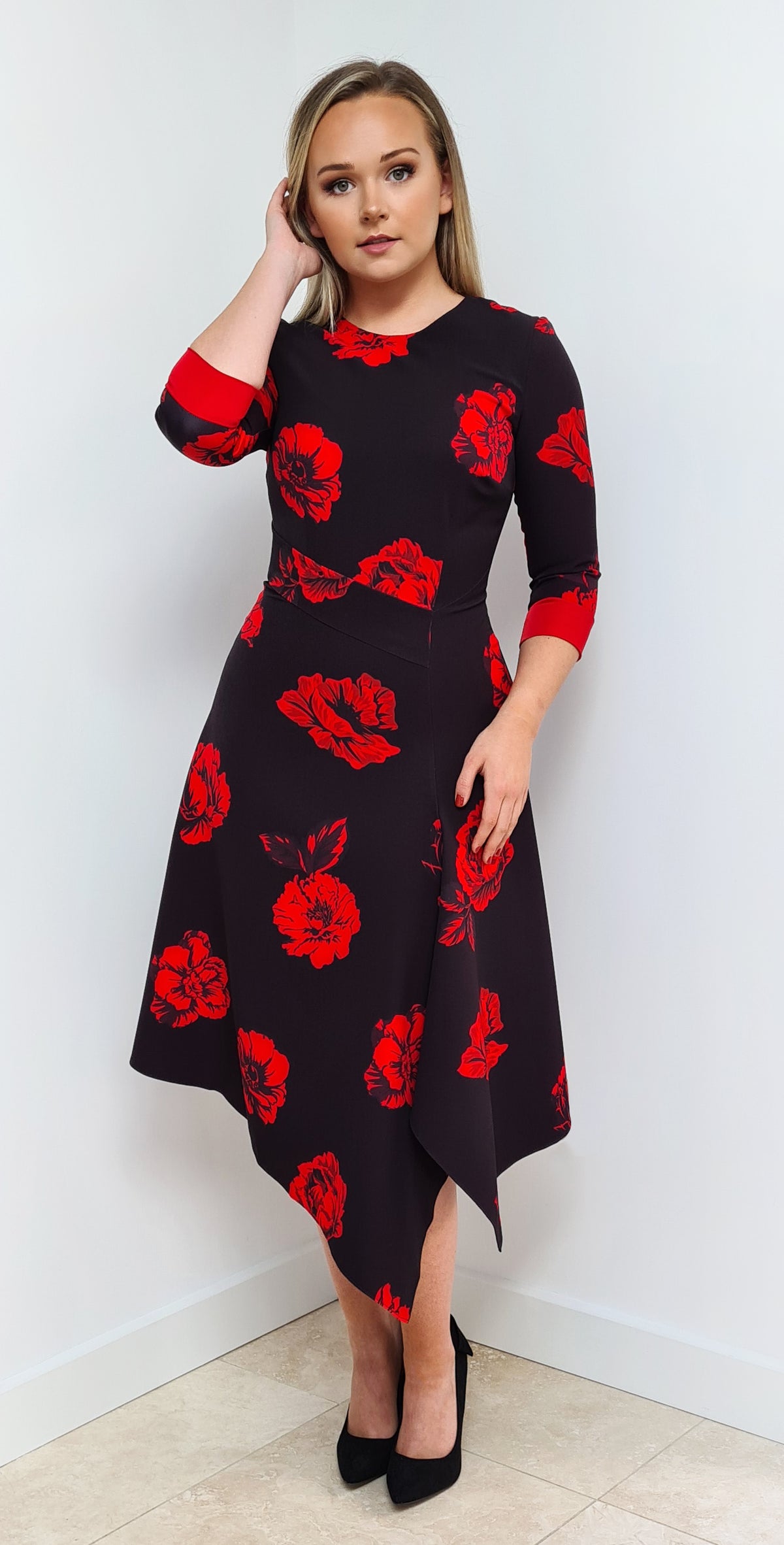 Erna Dress DRC269 Black And Red Rose Print MELLARIS Erna Dress DRC269 Black And Red Rose Print MELLARIS
