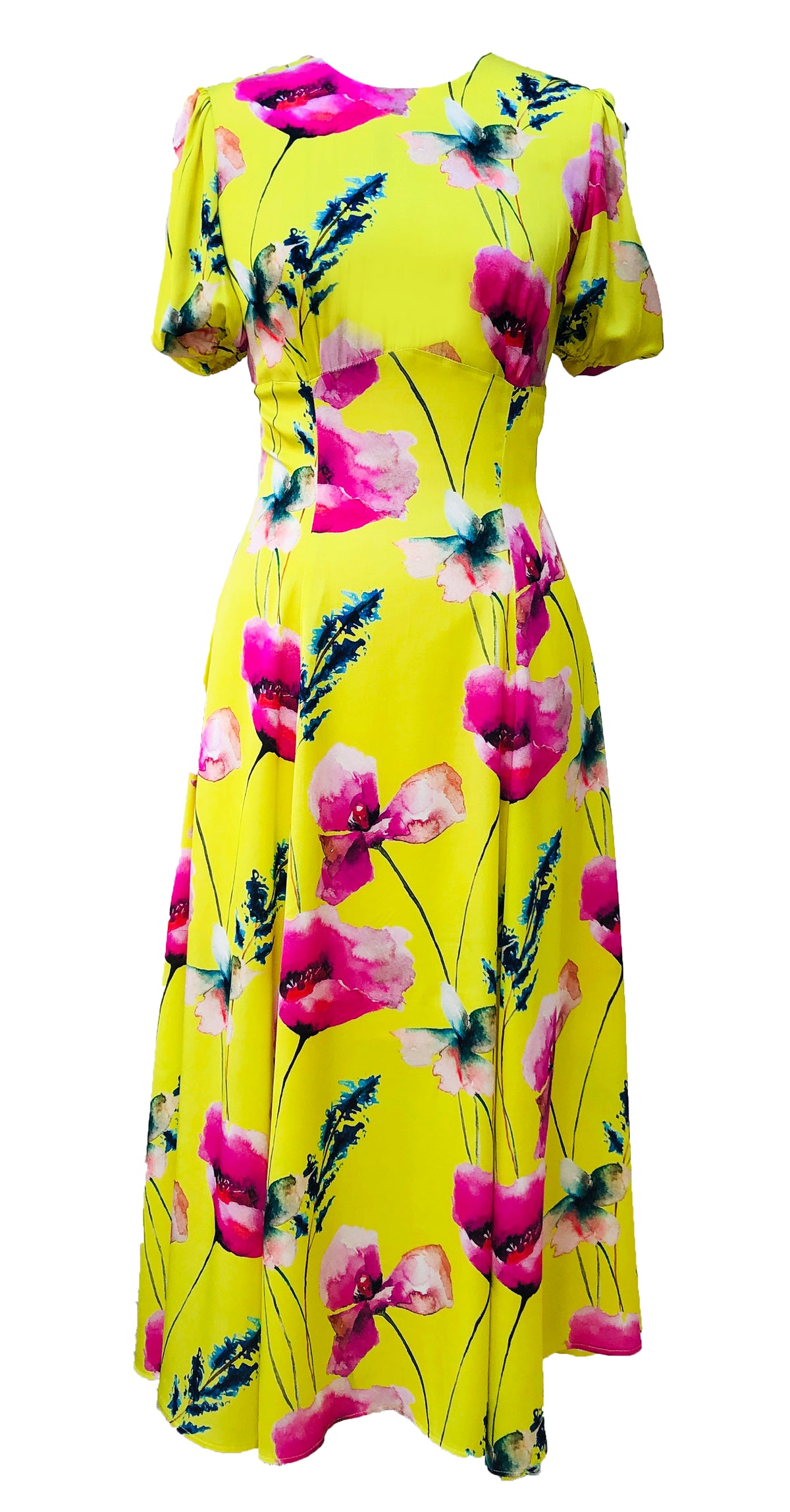 Slow Dance Dress DRC332 Yellow Poppy Print