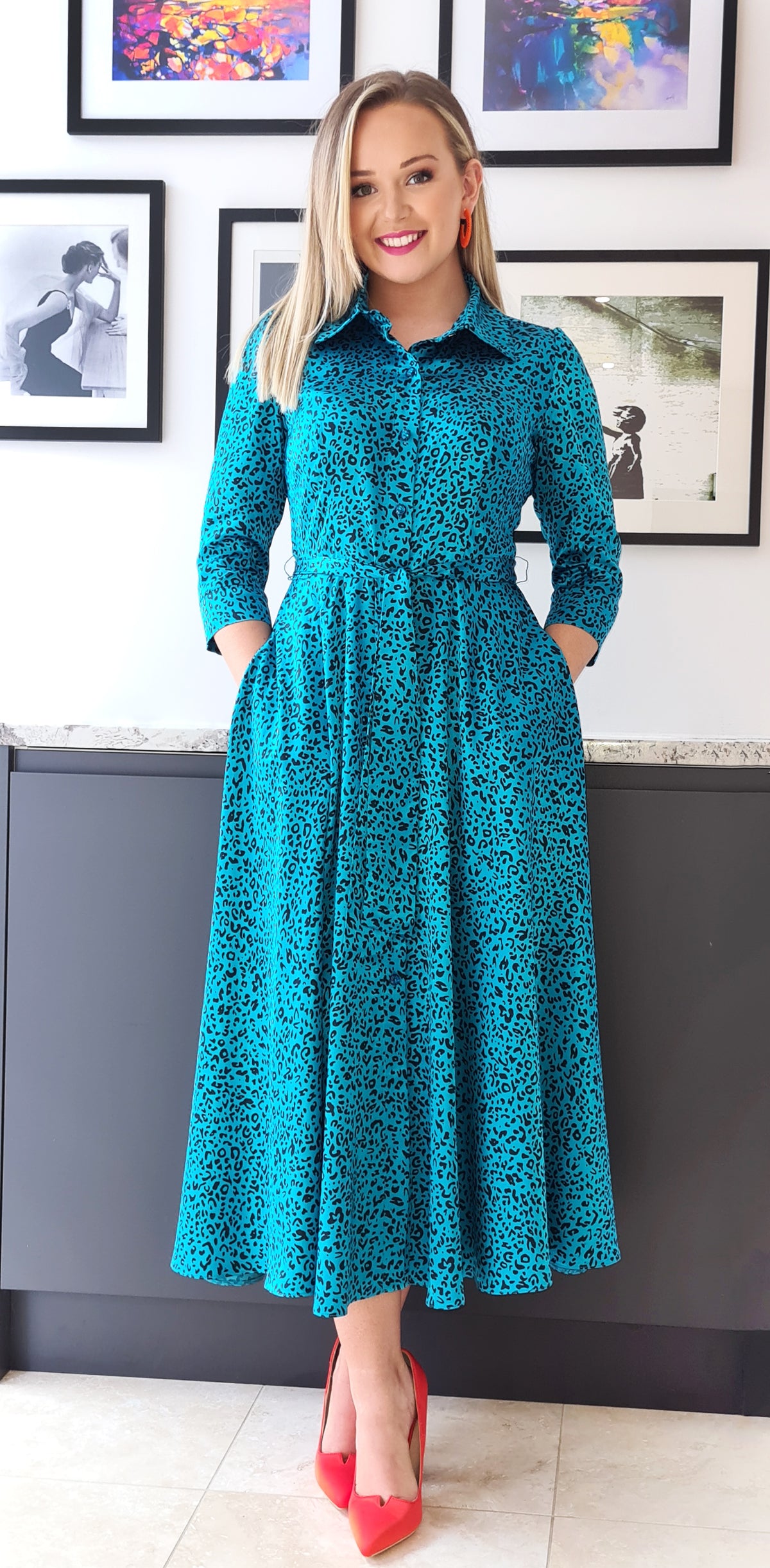Marsden Dress DRC374 Turquoise Leopard Print