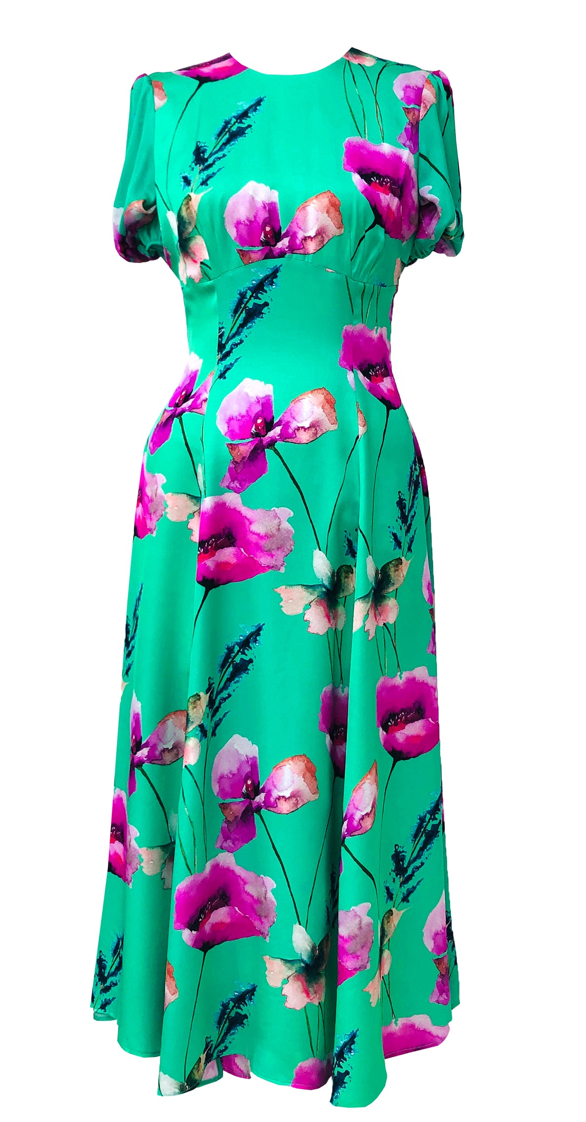 Slow Dance Dress DRC332 Green Poppy Print