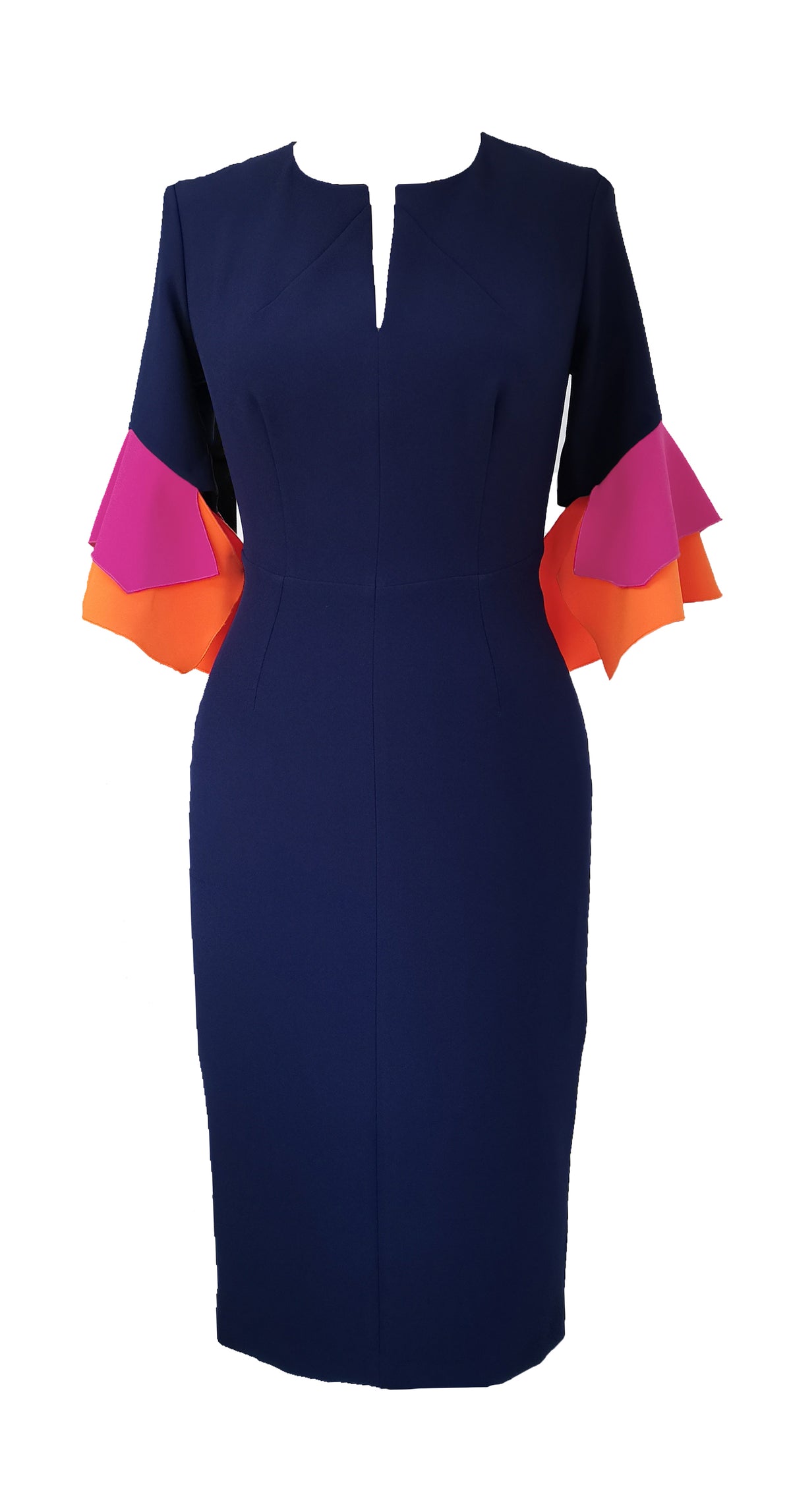 Susan Dress DRC318 Navy/Orange/Pink Crepe
