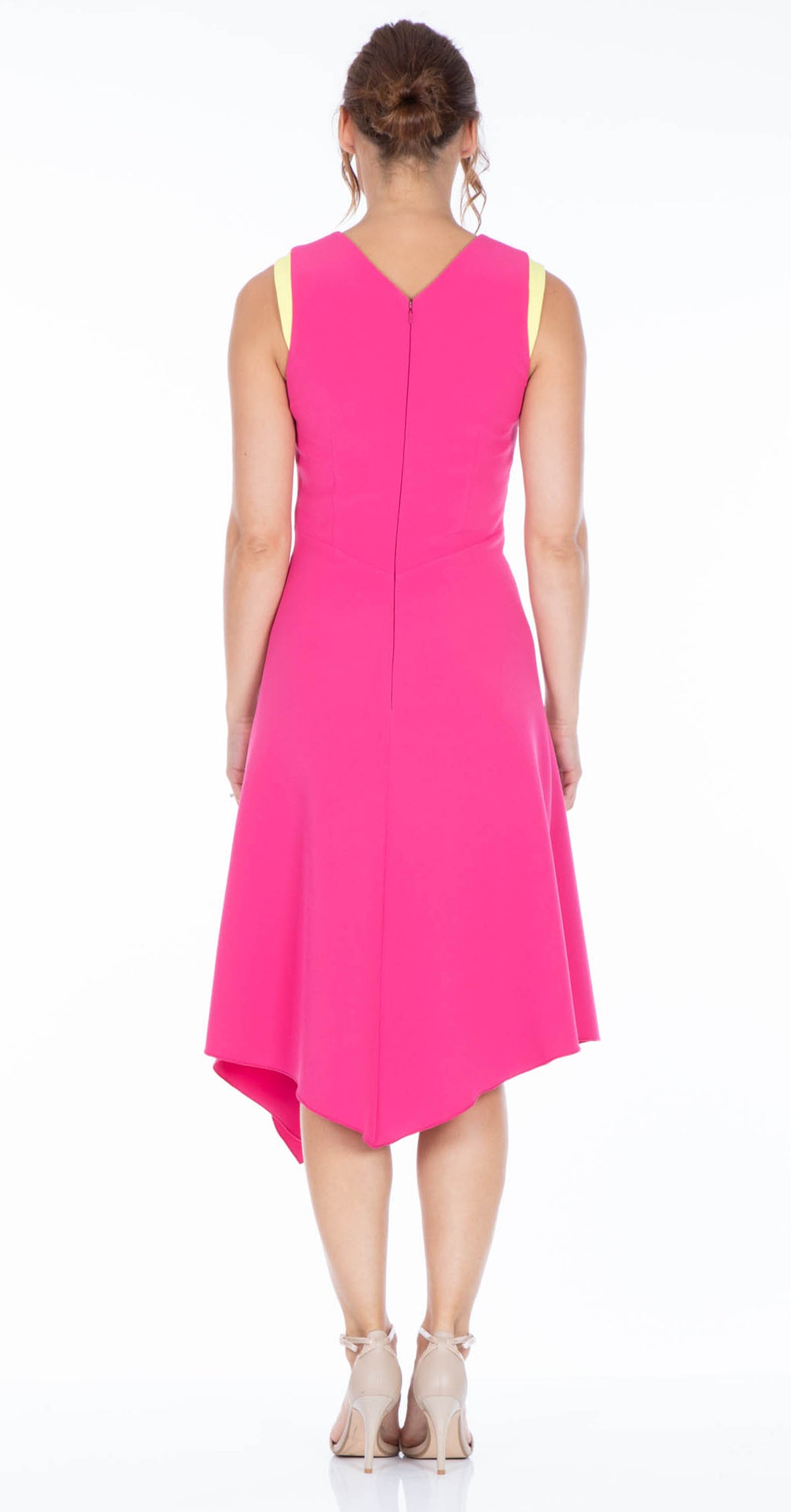 Adelle Dress DRC236 Pink crepe with yellow contrast