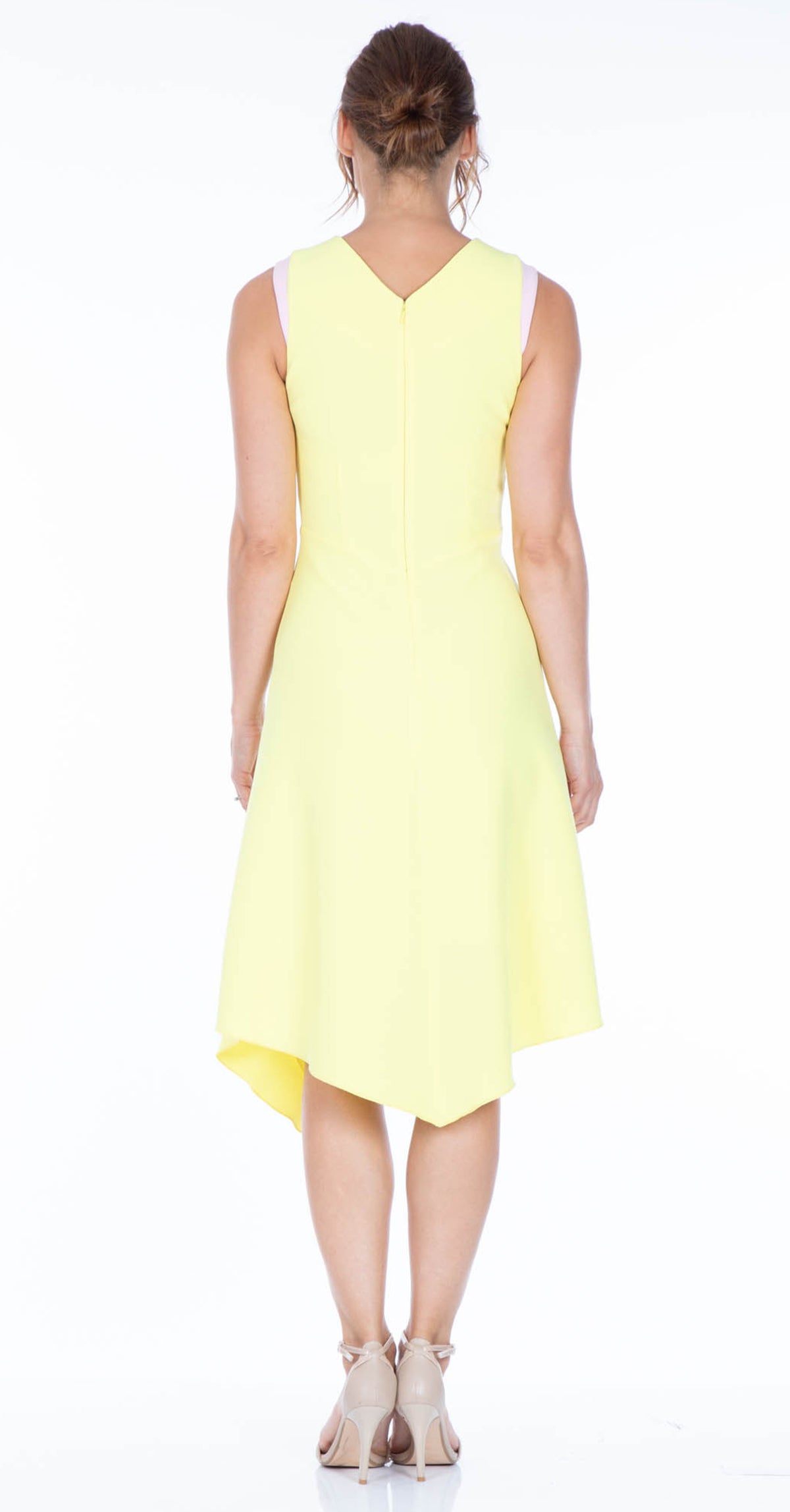 Adelle Dress DRC236 Yellow crepe with pink contrast