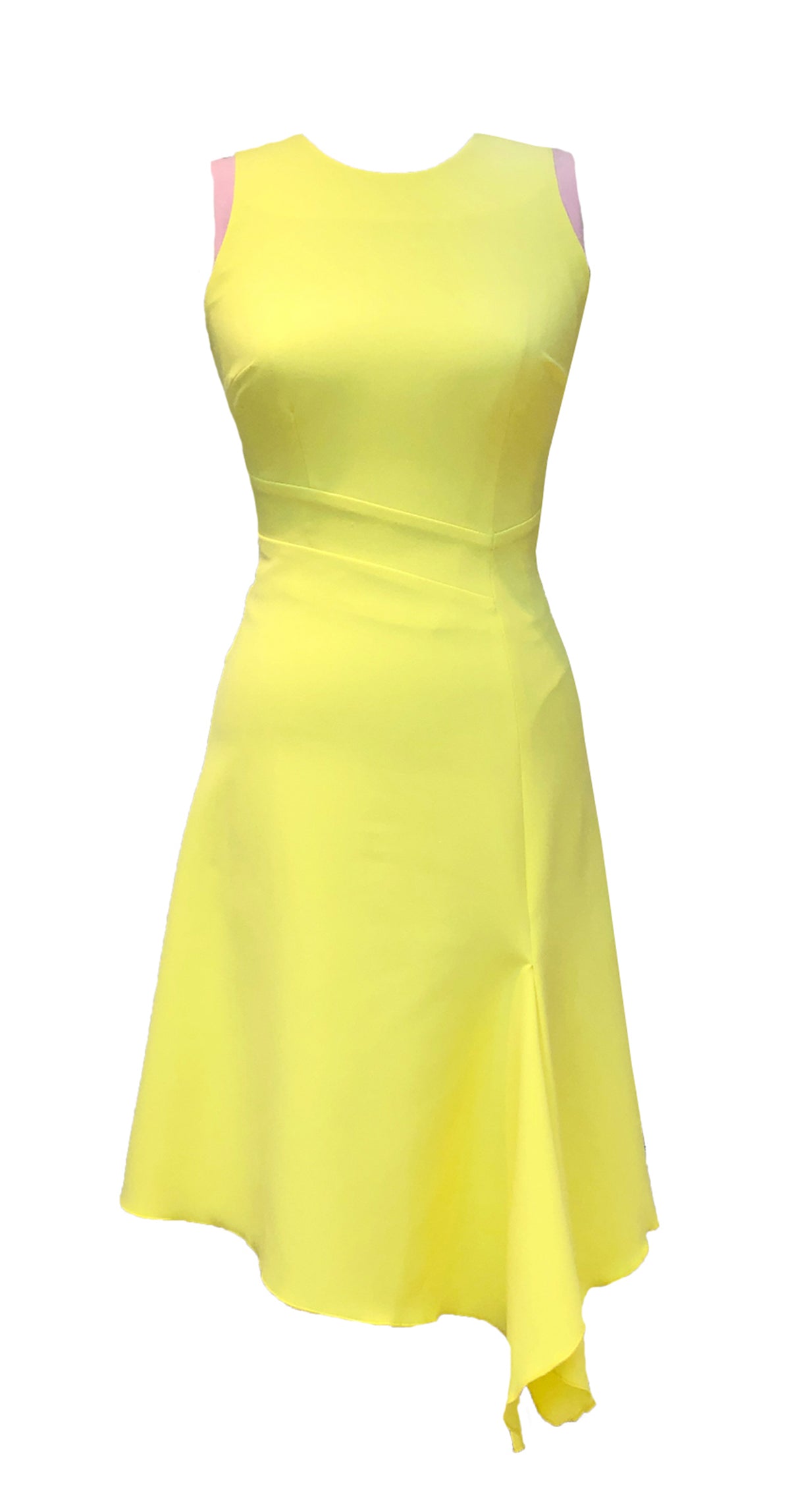 Adelle Dress DRC236 Yellow crepe with pink contrast
