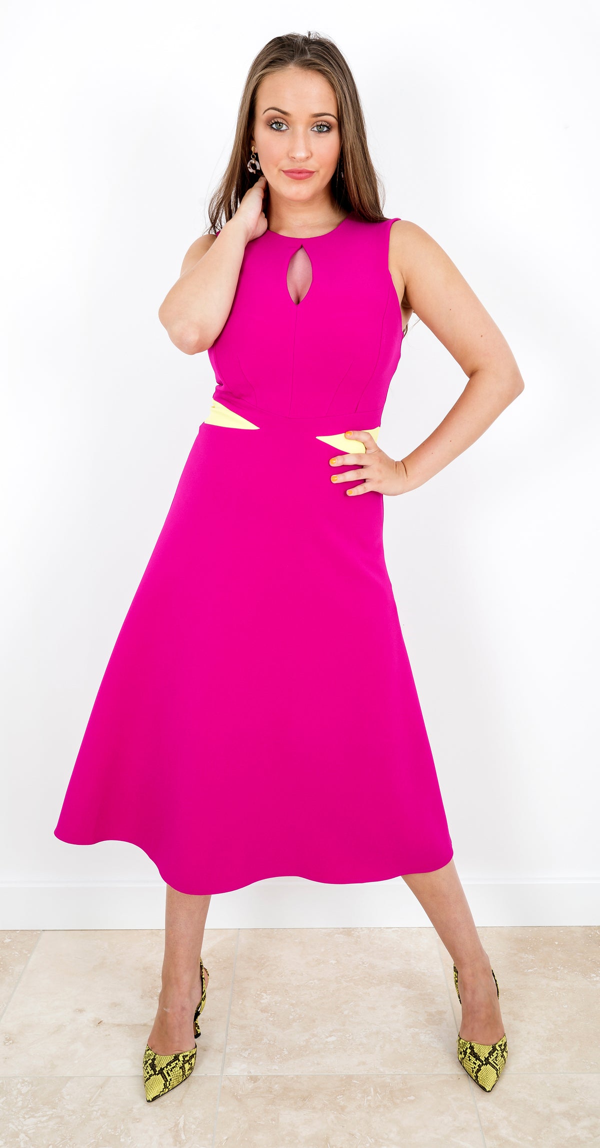 Claudette Dress DRC293 Raspberry Pink/Yellow