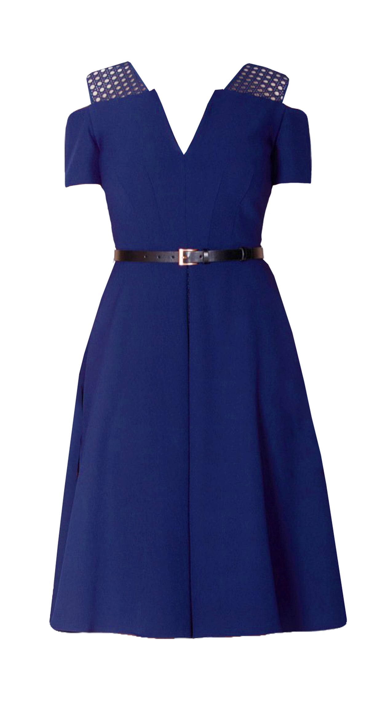 Iviron Dress DRC223 Navy/Lace Contrast With Belt