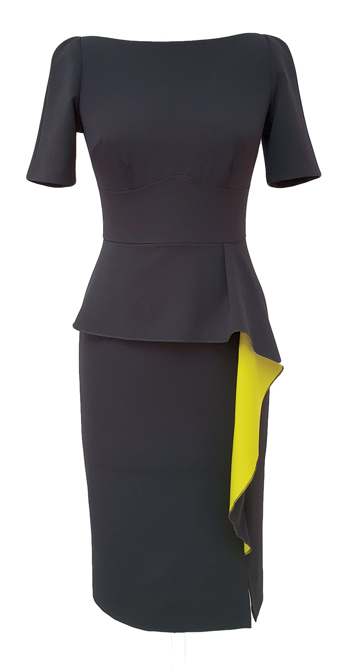 Jayne Dress DRC300 Black/Yellow Contrast Crepe