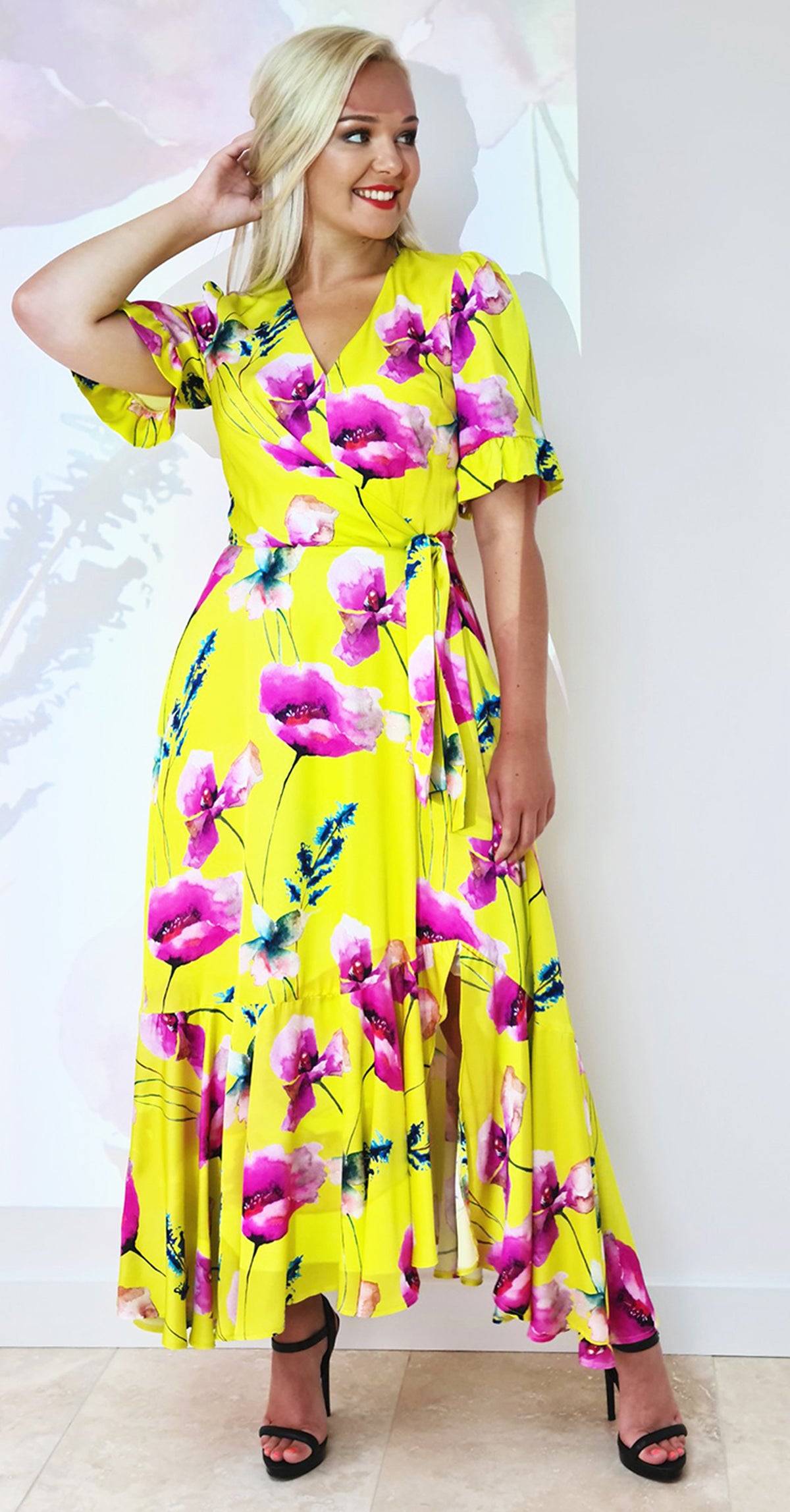 Emma Dress DRC332 Yellow Poppy Print