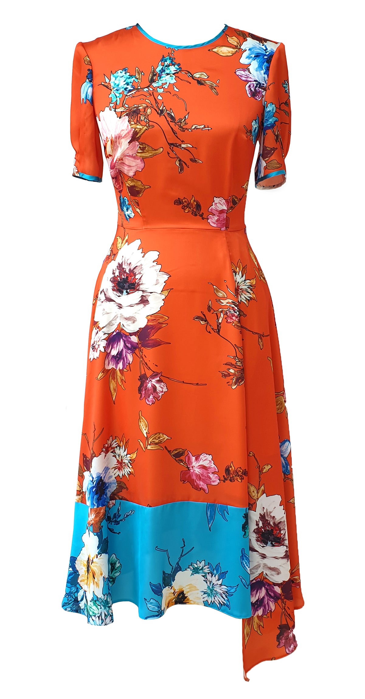 Vivien Dress DRC302 Orange Vibrant Floral Print