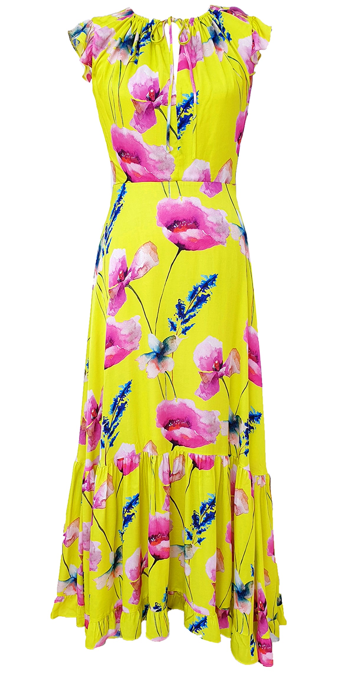 Serena Dress DRC363 Yellow Poppy Print